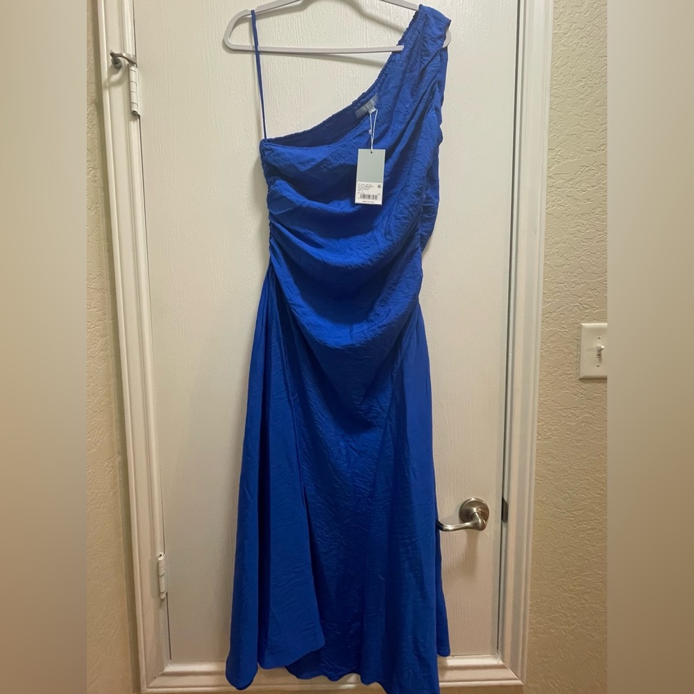 Sea La Vie Blue Asymmetrical Ruched One Shoulder Gown
